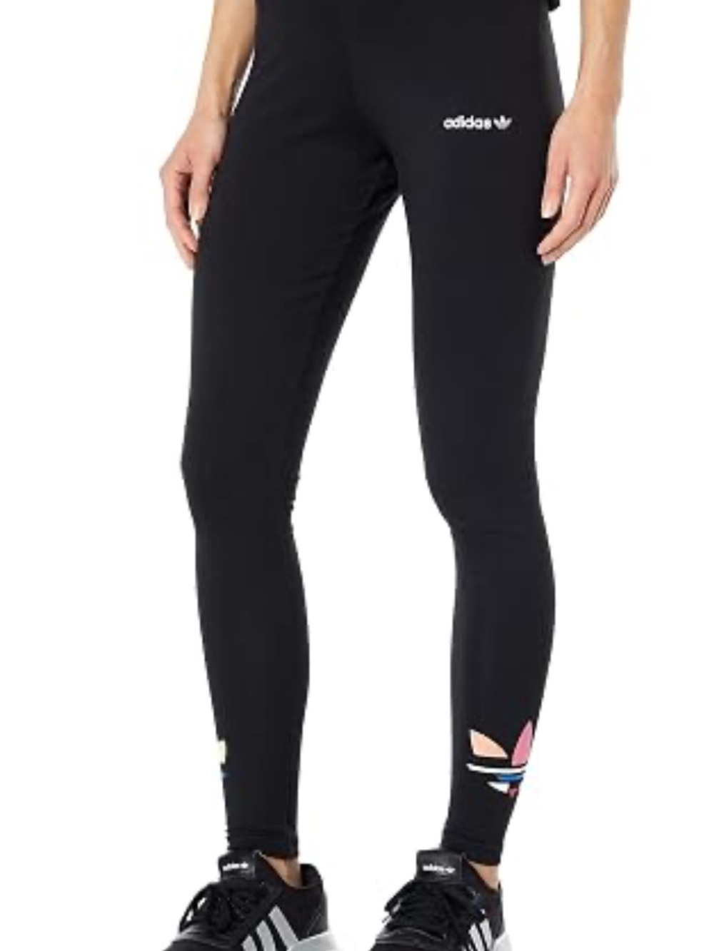 adidas Black Leggings with Multicolor Trefoil Detail NWT